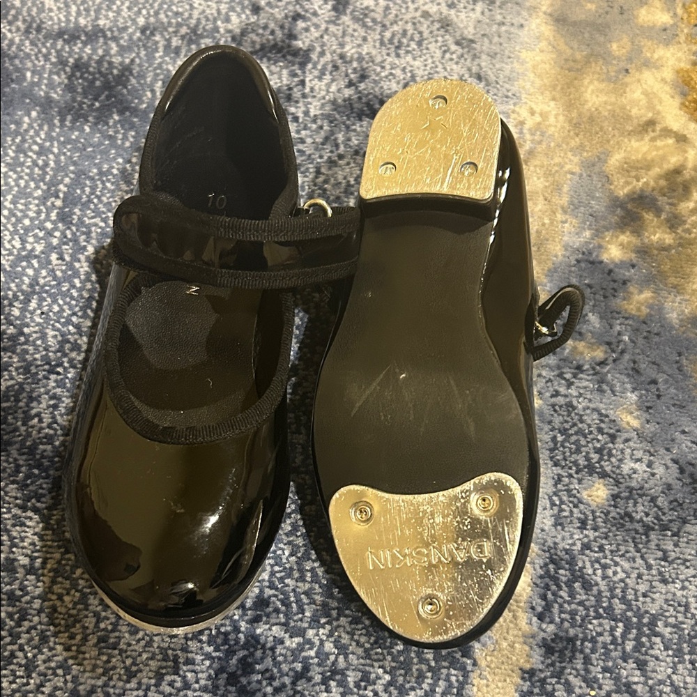 Danskin Shiny Black Kids Tap Shoes size 10